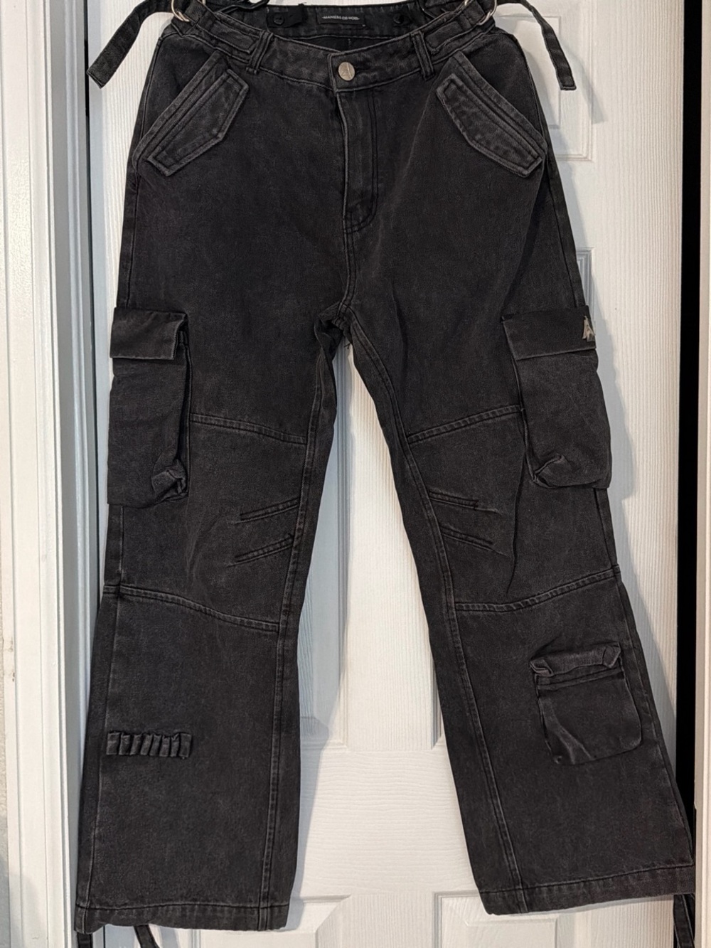 Manière De Voir Washed Black Utility Cargo Pants - Picture 2 of 5